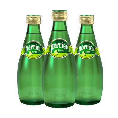 perrier巴黎水天然气泡矿泉水玻璃瓶装青柠味330ml24瓶