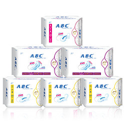 ABC 纤薄棉柔排湿表层日用+夜用6包 卫生巾 大包装