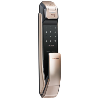三星（SAMSUNG）指纹锁 家用防盗门密码磁卡锁 智能电子锁 SHS-DP728 香槟金 内开 标配版